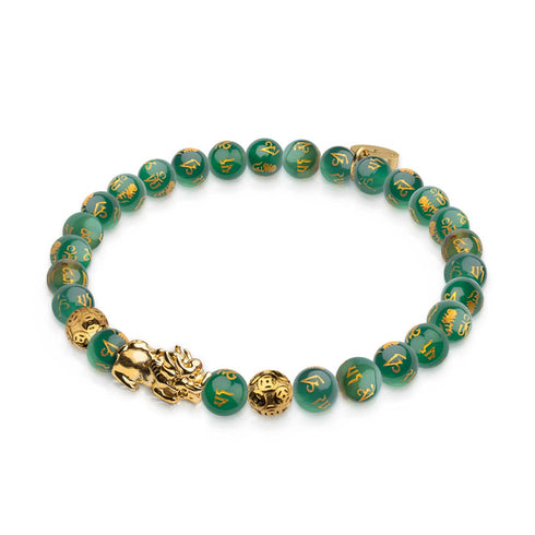 Mini Pixiu Feng Shui Bracelet | EARTH Element | Green Agate x 18k Gold